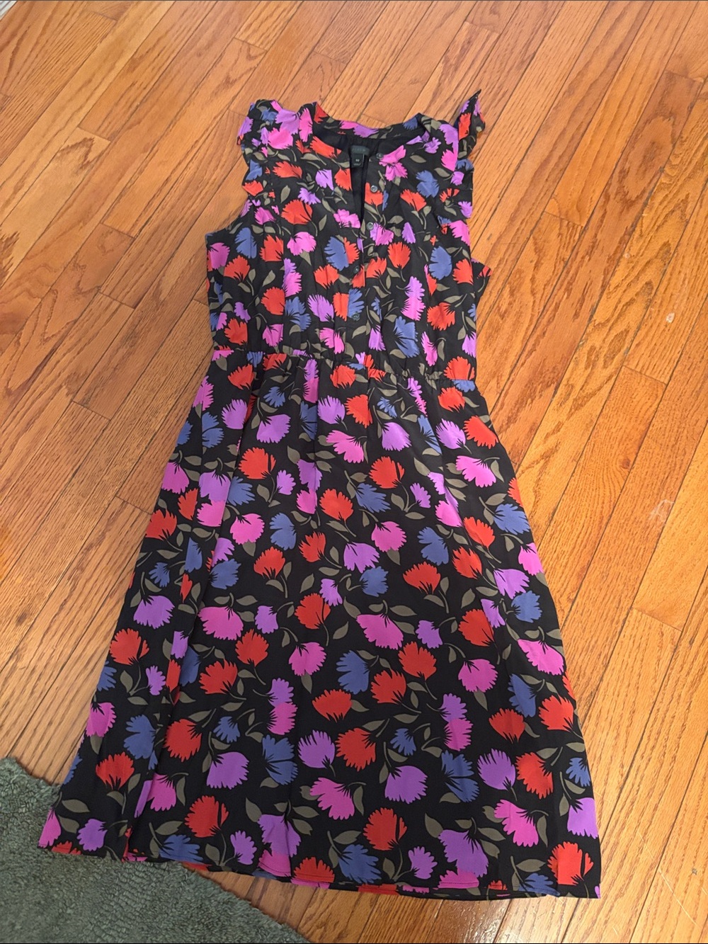 J. Crew Vibrant Flutter Sleeve Silk Floral Button Front Dress Size 00